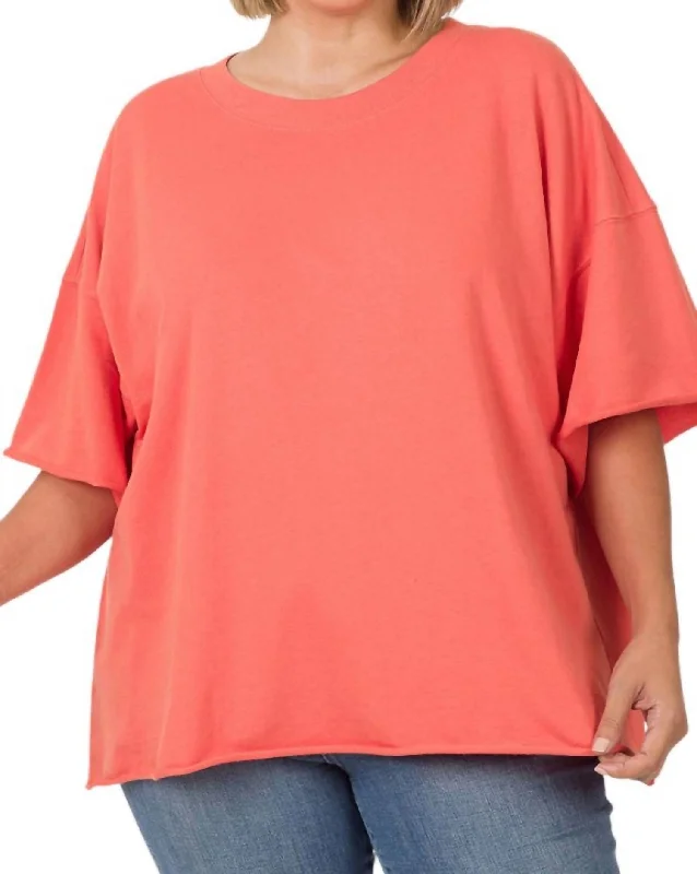 Hot Deals French Terry Top Plus In Deep Coral