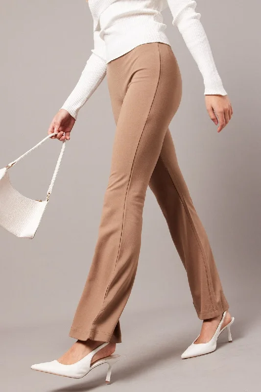 Eclectic Fashion Brown Flare Leg Pants Ponte