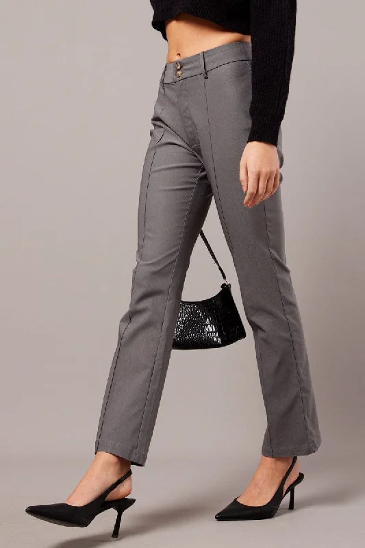 Best Online Boutiques Grey Slim Pants Mid Rise