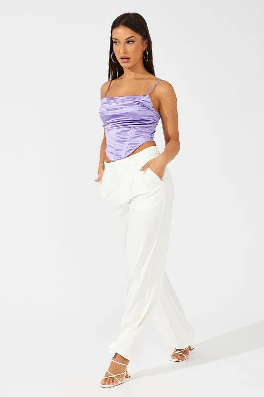 Trendy Aesthetics White Wide Leg Pants High Rise