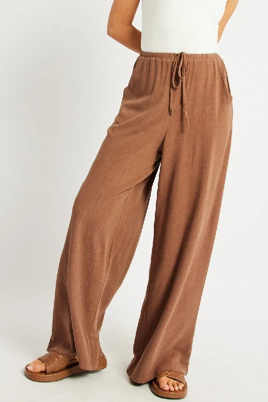 Bold Fashion Brown Wide Leg Pants High Rise