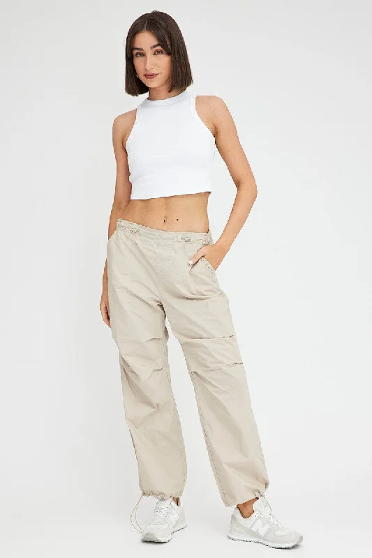 Best Online Women's Boutiques Beige Parachute Pants Cargo