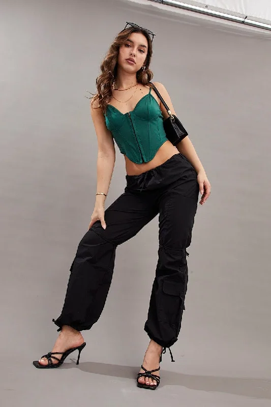 Fashion Women's Clothing Black Cargo Parachute Pants Relaxed