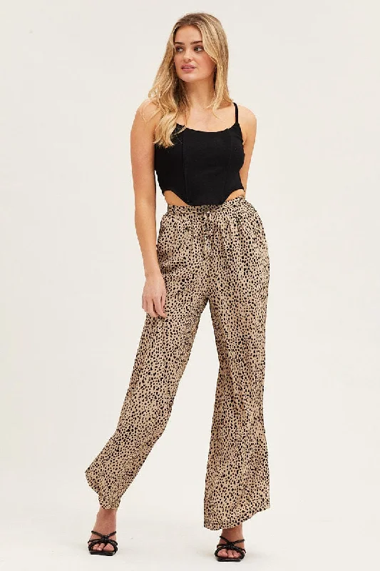 All Season Fashion Collection Beige Geo Wide Leg Pants