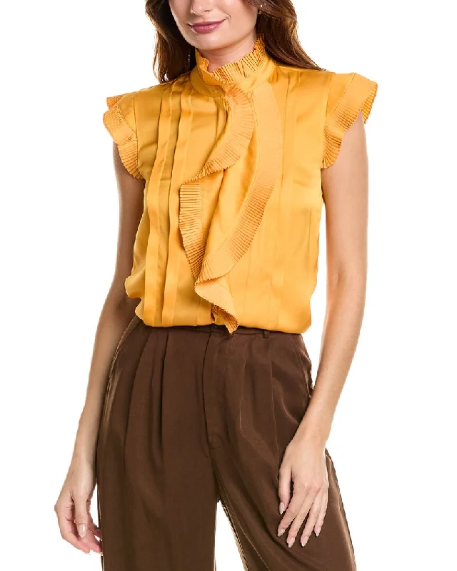 Women Wear Online Elie Tahari Cascade Ruffle Silk-Blend Shirt