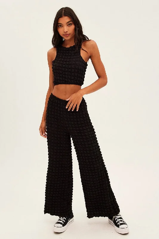 Trendy Urban Attire Black Wide Leg Pants