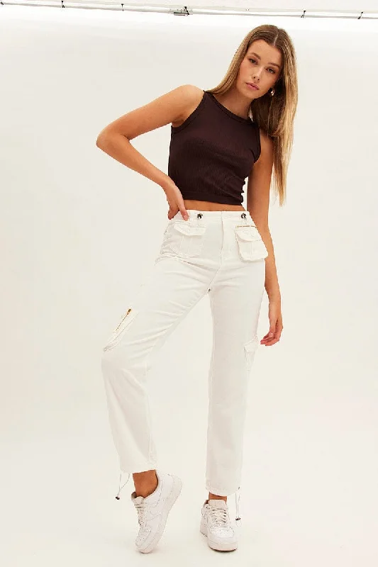 Timeless Women's Fashion Styles White Wide Leg Denim Cargo Pants