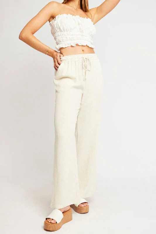 Vibrant Femme Fashion Beige Wide Leg Pants Elasticated Waist