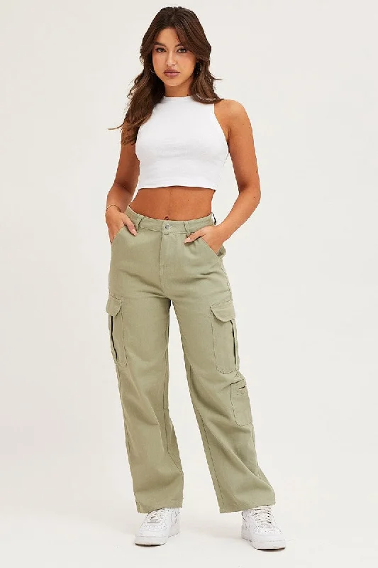 Casual Yet Stylish Separates Green Cargo Pants Polyester