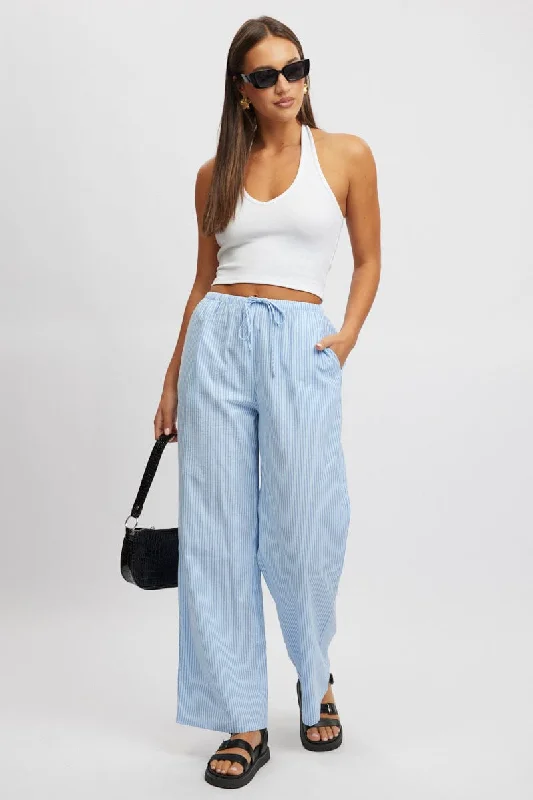 Trend Alert Blue Stripe Wide Leg Pants High Rise