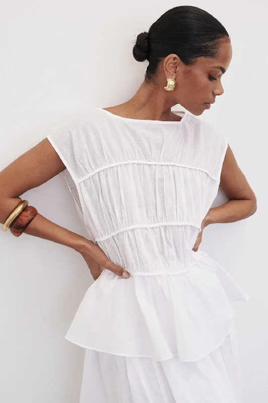 Summer Sale FLYNN WHITE LINEN BLEND TIERED TOP