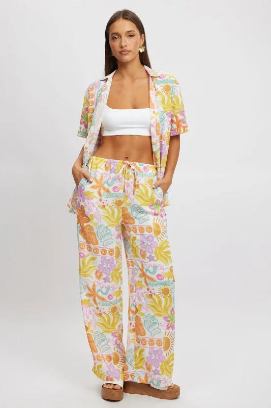 Seasonal Trends Multi Abstract Wide Leg Pants High Rise