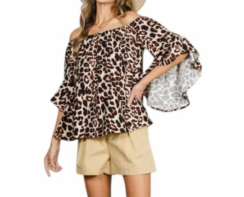 Shop Our Looks Off The Shoulder Leopard Printed Top In Brown Multi