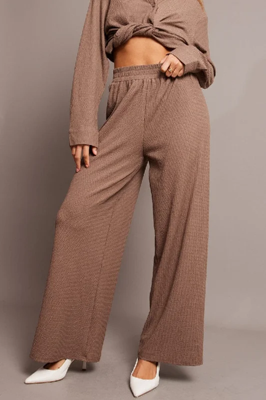 Imeless Style Brown Wide Leg Pants Elasticated Waist