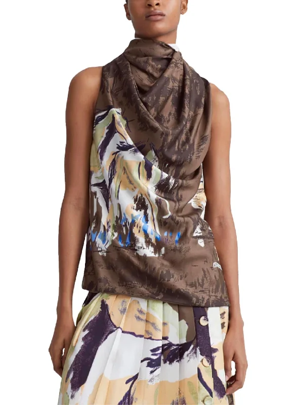 Modern Women's Apparel Sleary Printed Silk Twill Top In Chamois