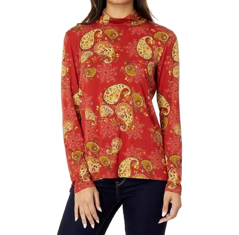 Athleisure Wear Special Offer Paisley Lace Mock Neck Top In Orange