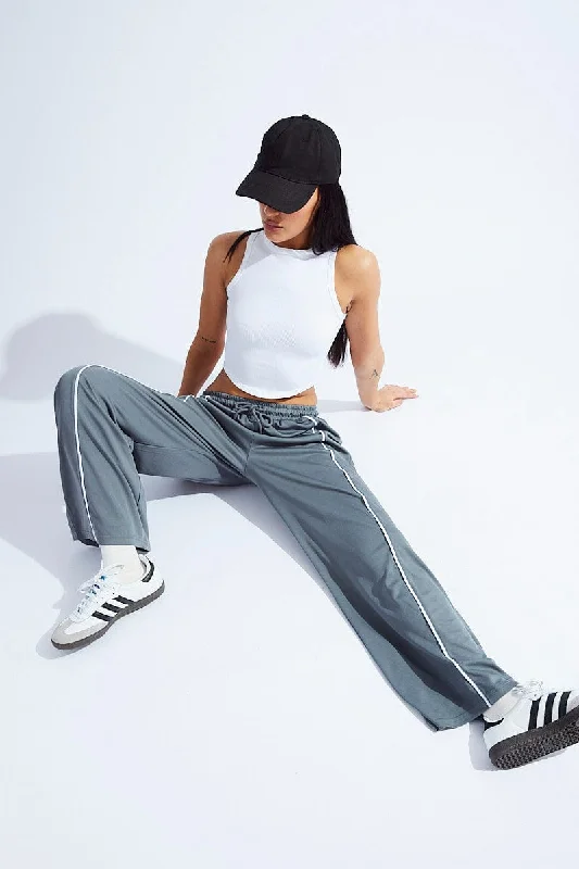 Trendy Outfits For Girls Grey Wide Leg Track Pants Mid Rise