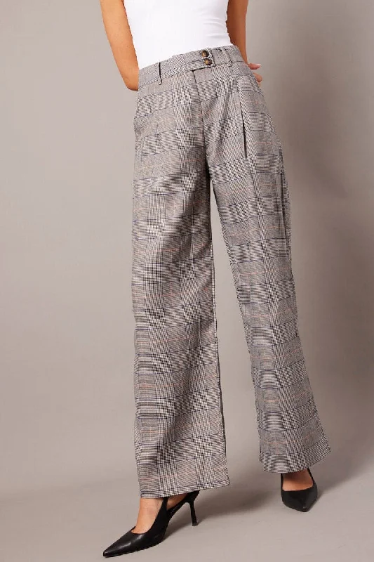 Trendy Fashion For Women Grey Check Wide Leg Pants Tailored