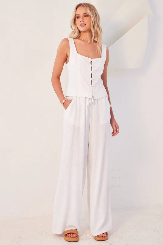 Current Trends White Wide Leg Pants High Rise