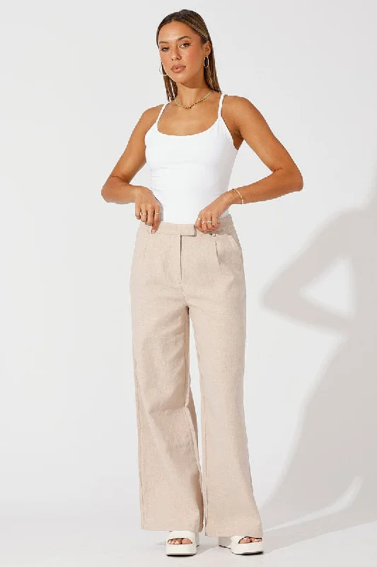 The Latest Trends Beige Wide Leg Pants High Rise Tailored