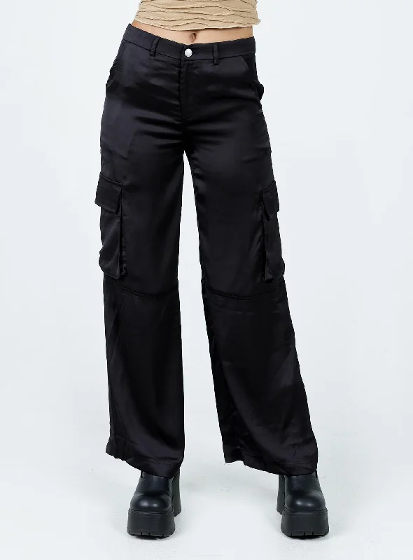 Clothing Woman Zora Satin Cargo Pant Black