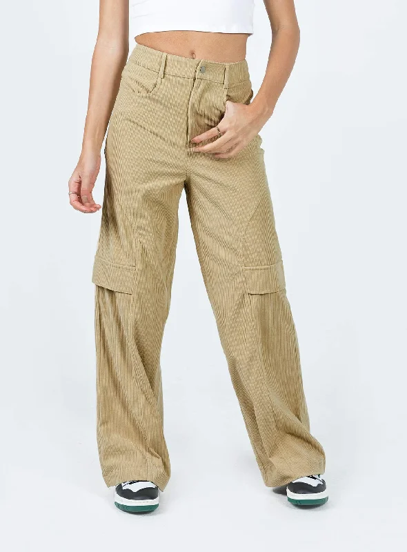 Trendy Outfits For Ladies City Loop Cord Pants Beige