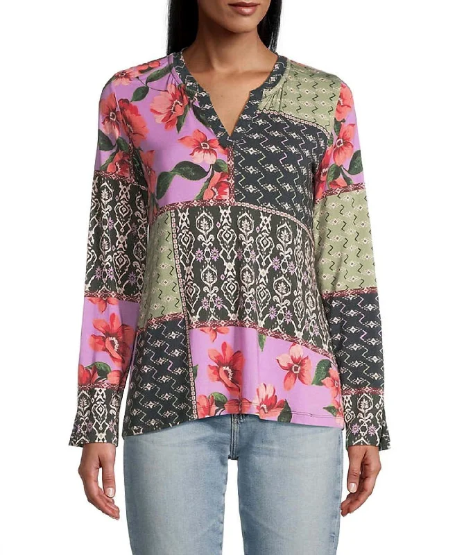 Exclusive Designer Collection Zanda Split Neck Top In Multicolor