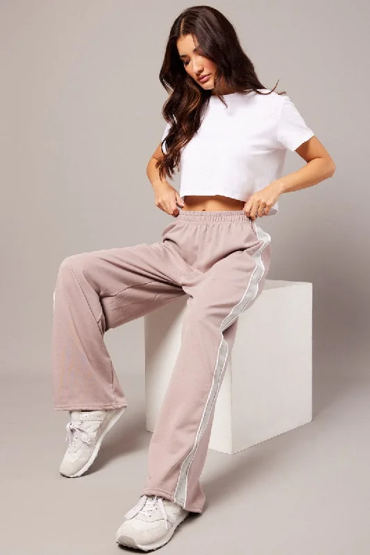 Chic Wardrobe Beige Track Pants Wide Leg Pants