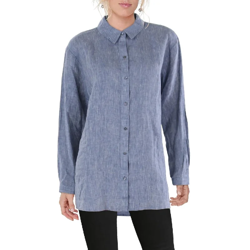 The Epitome Of Modern Women's Fashion Womens Organic Linen Collar Button-Down Top