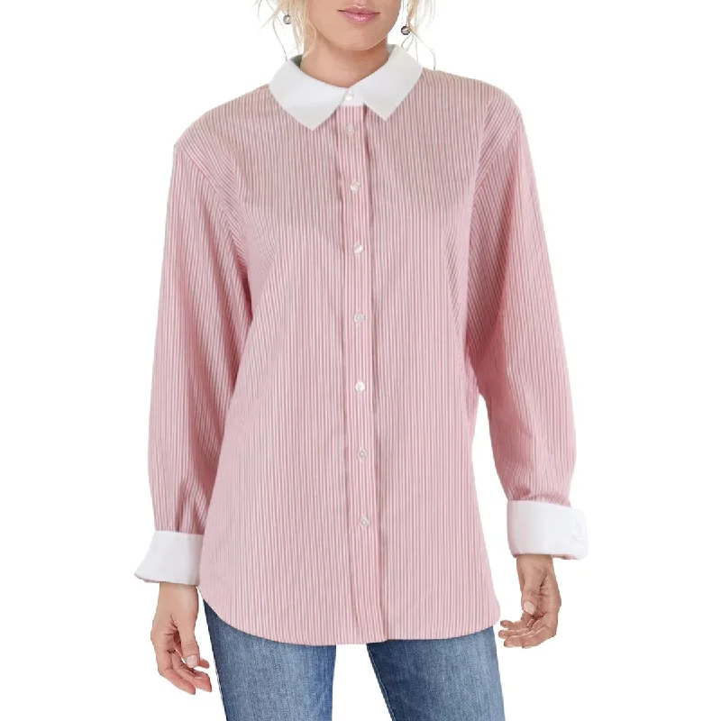 Seasonal Clearance Womens Cotton Striped Button-Down Top