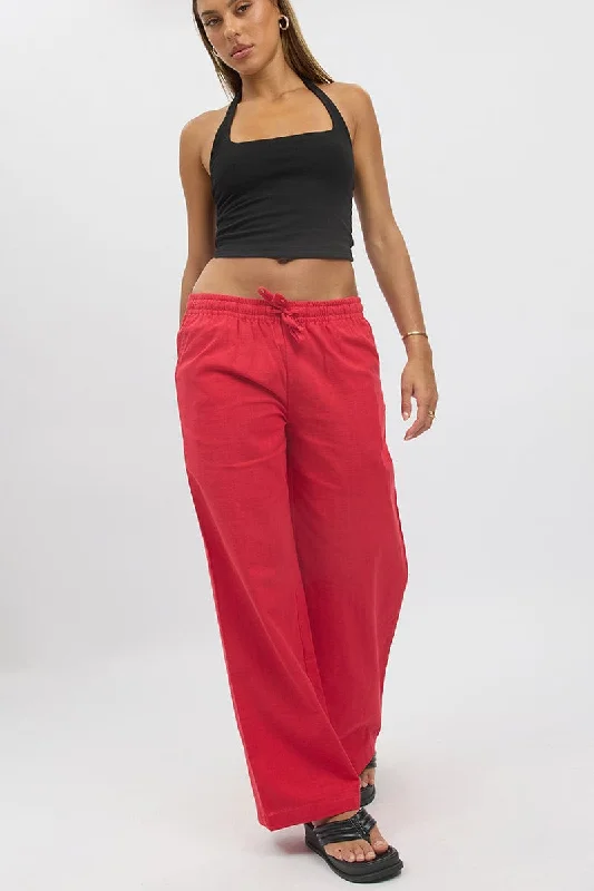 Cool Prices Red Wide Leg Pants Elasticated