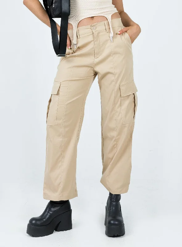 Trend Forward Women's Wear Nichols Cargo Pants Beige