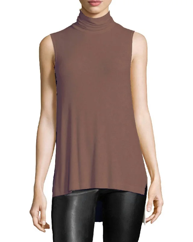 Style Versatile Women's Collection Turtleneck Rib Top In Mink