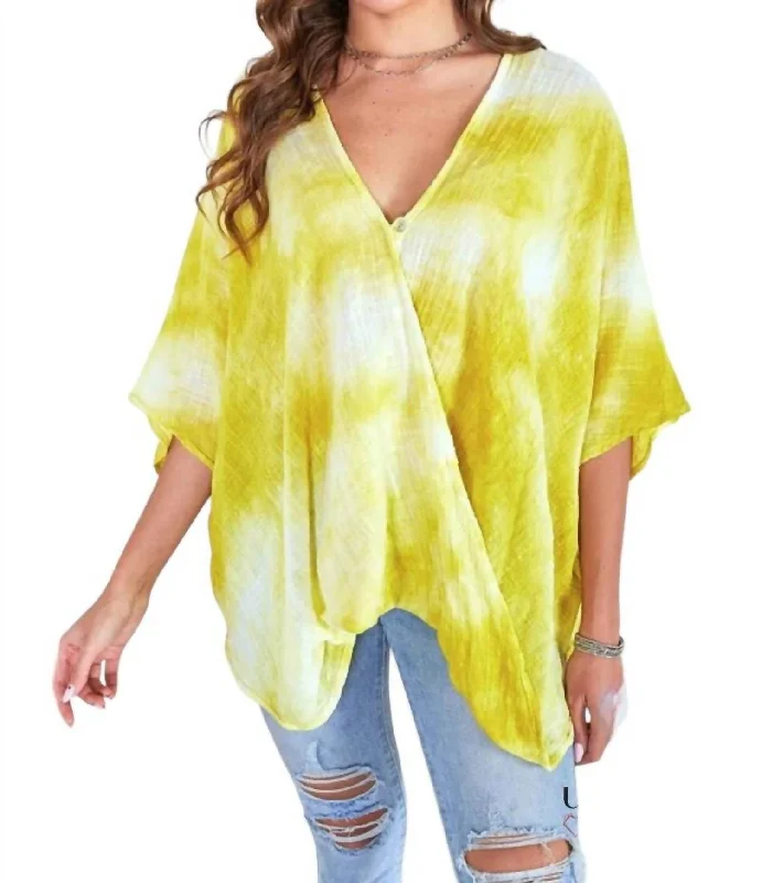 Discover Now Antonia Tie Dye Crossover Blouson Top In Lemon