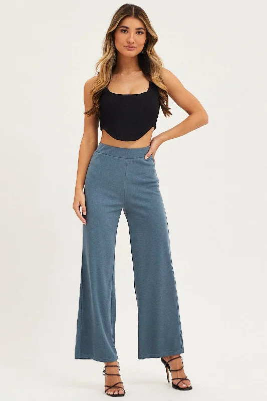 Ride The Style Wave Blue Flare Pants High Rise