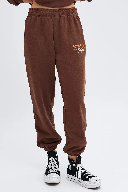 Quality Wear Brown Track Pants High Rise Jogger