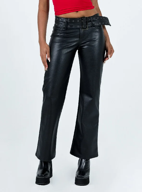 Fashion Forward Torridon Eyelet Belt Faux Leather Pants Black