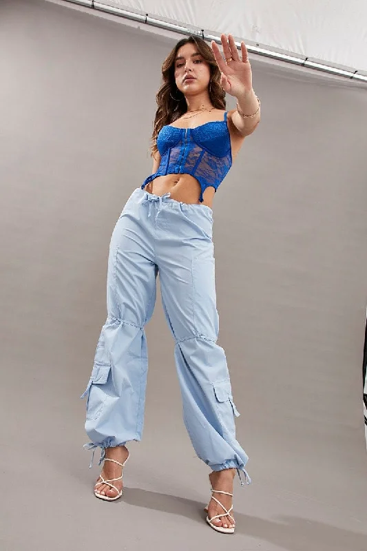 Latest Fashion for Women Blue Cargo Parachute Pants Relaxed