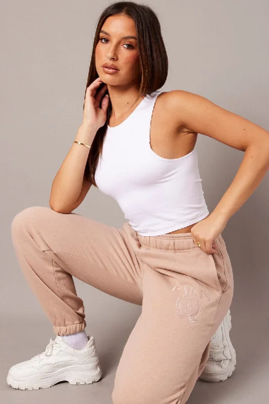 Women's Fashion Hotspots Brown Track Pants High Rise