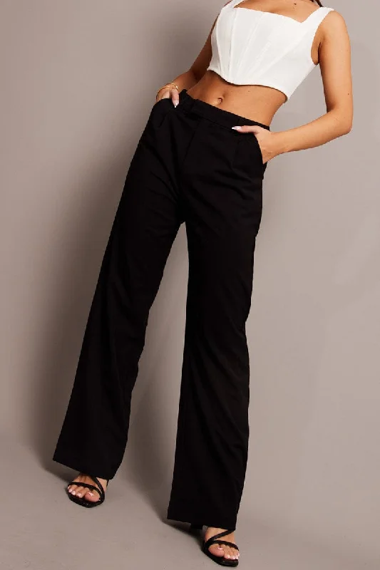 Clothes For Women Black Wide Leg Pants Mid Rise