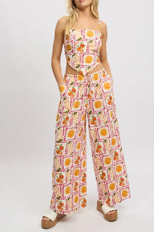 Extreme Clearance Deals Multi Abstract Wide Leg Pants High Rise