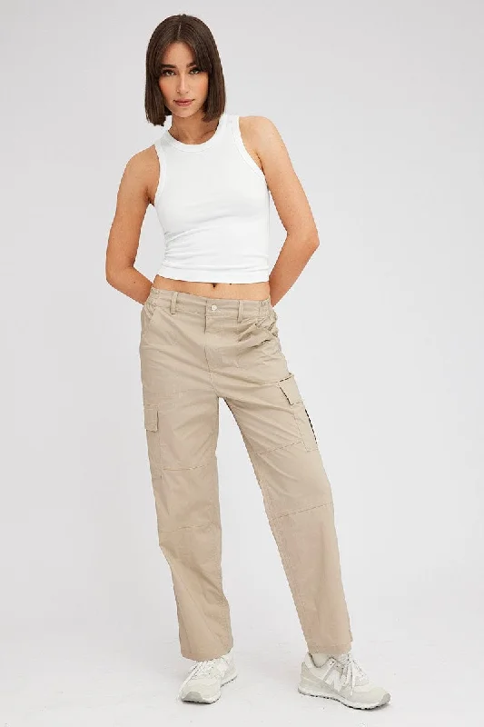 Limited Time Offer Beige Cargo Pants Mid Rise