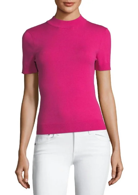 Effortless Everyday Wear Women Mock Neck Top In Raspberry