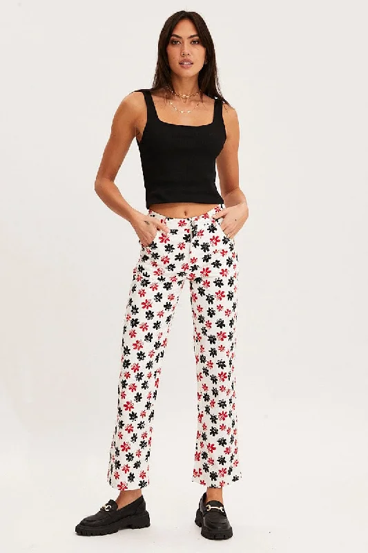 Trendy Outfits For Girls Print Slim Pants High Rise