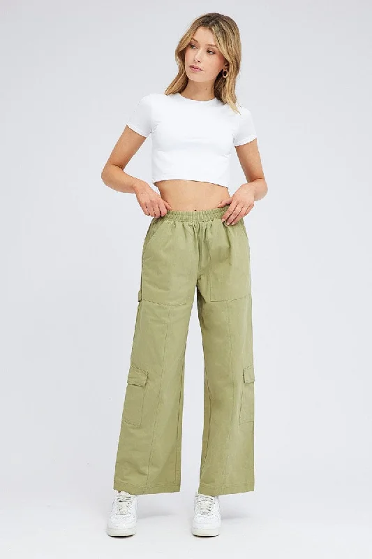 Comfort Centric Apparel Green Cargo Pants Wide Leg