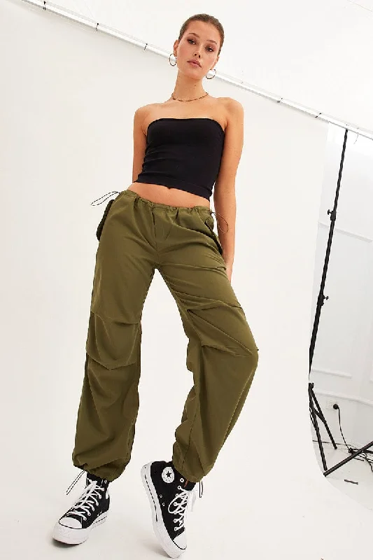 Women's Trendy Outfits Green Cargo Parachute Low Rise Pants