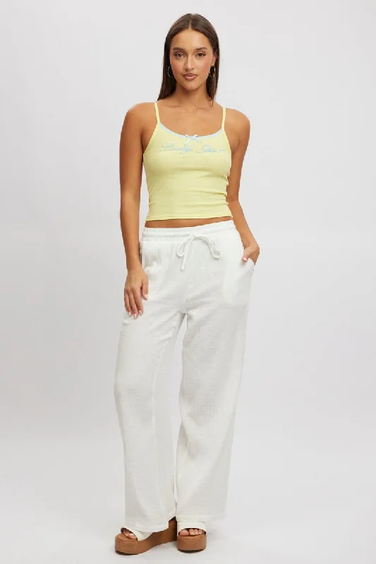 Chic Outfits White Wide Leg Pants Elasticated Waist