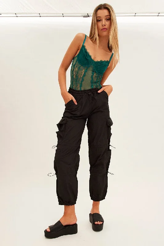 Sale On Sale Black Low Rise Cargo Pants