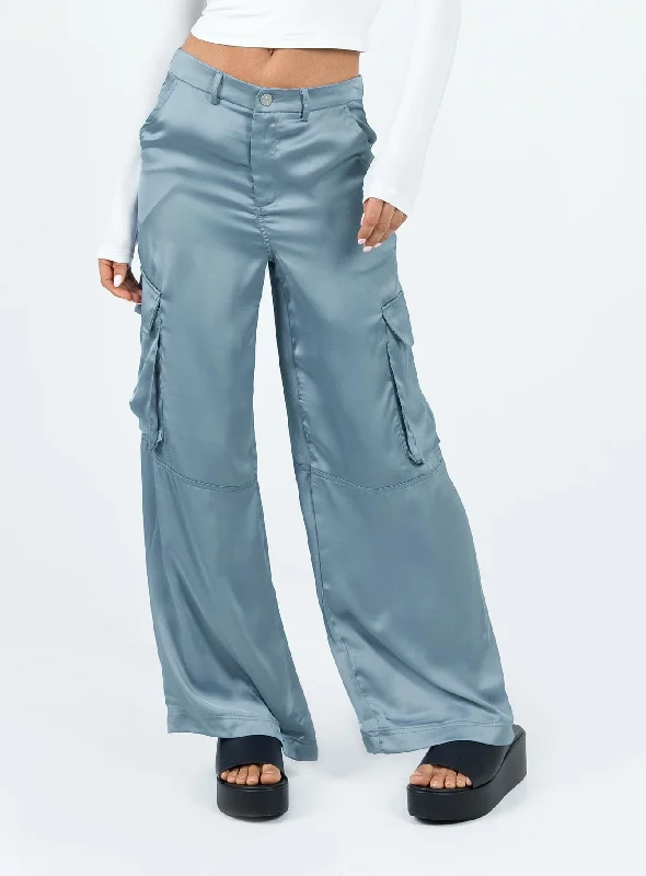 Women's Fashion Clothing Zora Satin Cargo Pant Blue