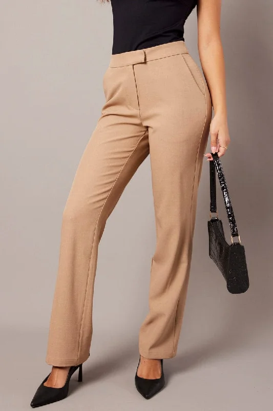 Bold Fashion Beige Slim Pants Mid Rise